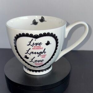 Portobello By Inspire Live Laugh Love Mug Pedestal Footed Lace Heart Birds